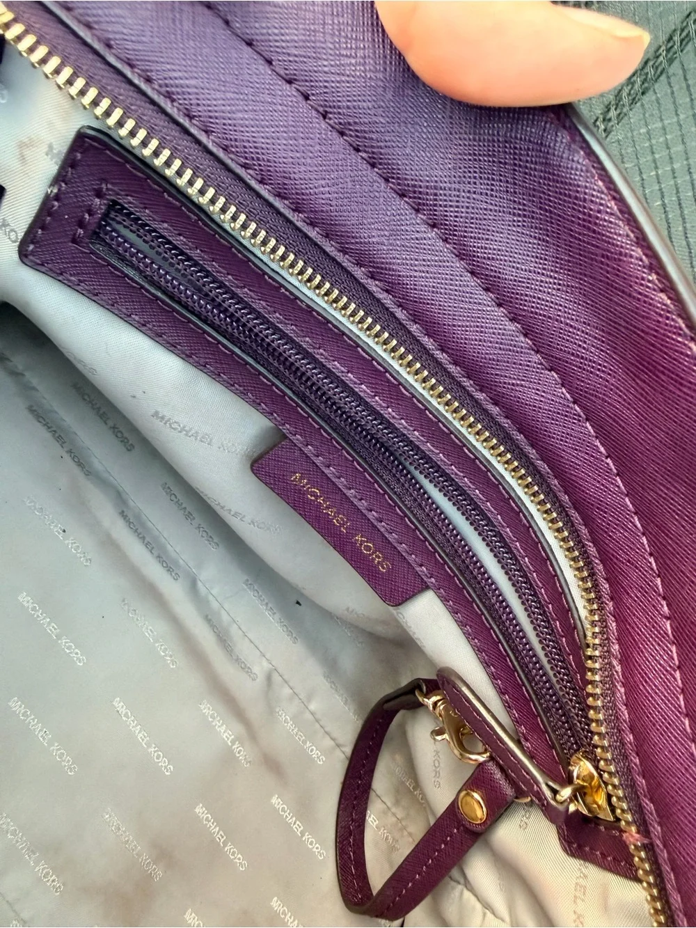 MICHAEL KORS Plum Saffiano Leather Satchel with Gold Hardware